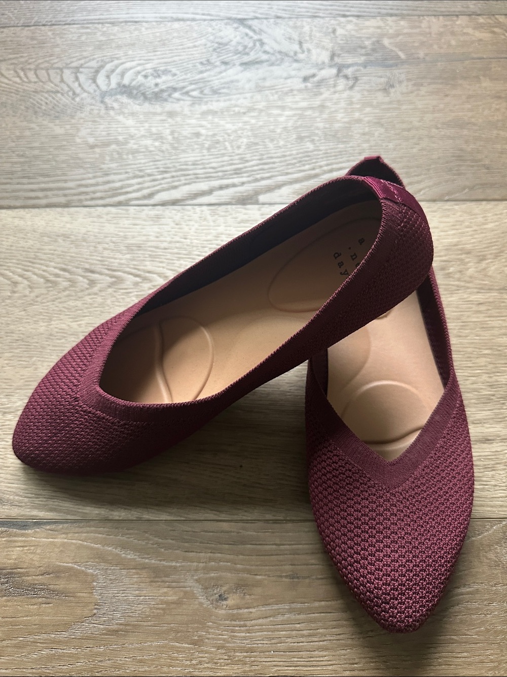 Burgundy Knit Pointed-Toe Flats